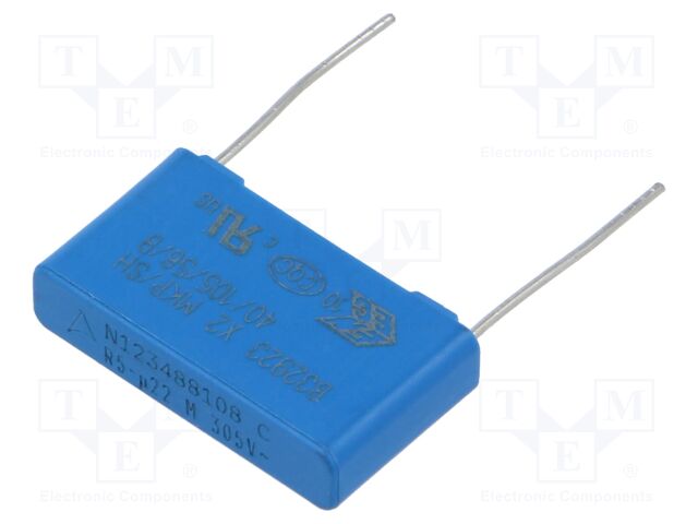 Capacitor: polypropylene; X2; 220nF; 6x15x26.5mm; THT; ±20%; 22.5mm