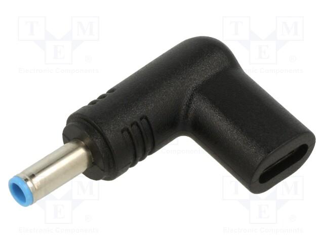 USB C socket,DC 4,5/3,0 plug; Transition: adapter; black; 100W