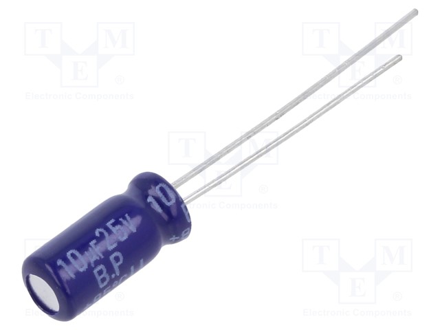 Capacitor: electrolytic; bipolar; THT; 10uF; 25VDC; Ø5x11mm; ±20%