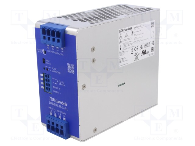 Power supply: switched-mode; for DIN rail; 480W; 48VDC; 10A; DRB