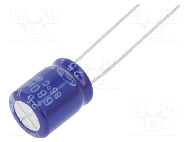 Capacitor: electrolytic; THT; 680uF; 25VDC; Ø10x12.5mm; ±20%; 2000h