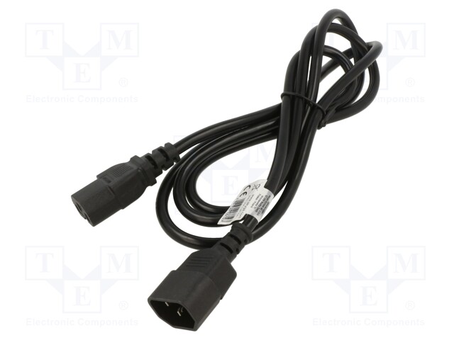 Cable; IEC C13 female,IEC C14 male; PVC; 1.8m; black; 3G0,75mm2