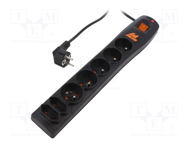 Plug socket strip: protective; Sockets: 7; 230VAC; 10A; black