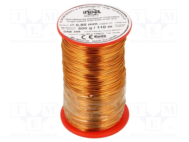Coil wire; single coated enamelled; 0.8mm; 500g; -65÷200°C