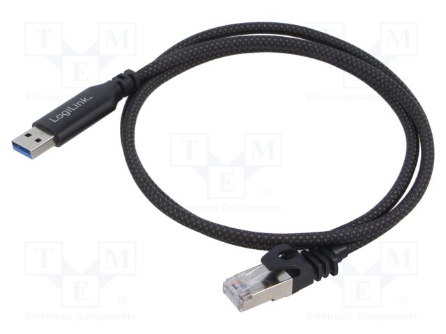 Cable; USB 3.0; RJ45 plug,USB A plug; nickel plated; 1m; black