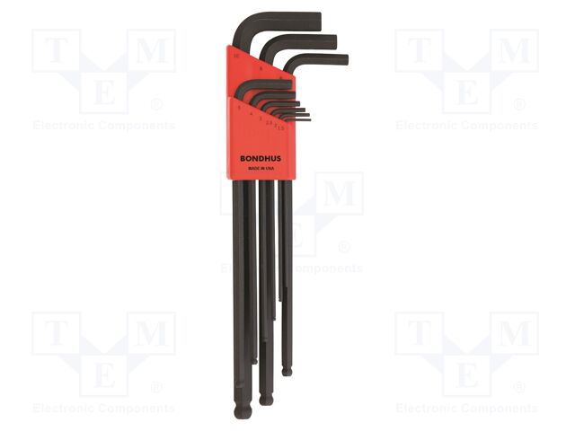 Wrenches set; hex key,spherical; steel; long; 9pcs.