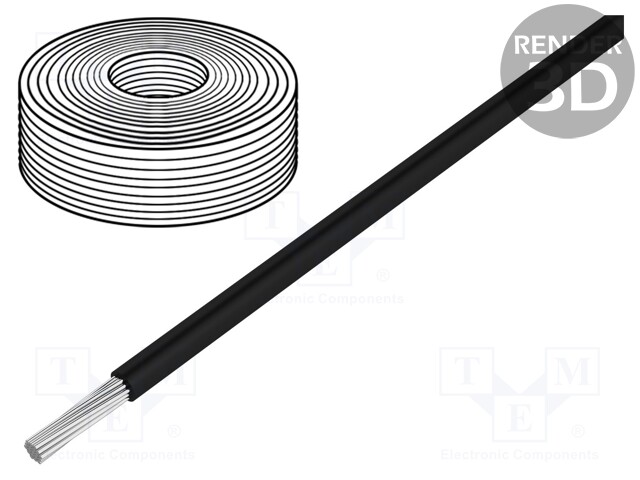 Wire; solid; Cu; 1x0,20mm2; PVC; black; 60V; -10÷85°C; 10m; 1x0.5mm
