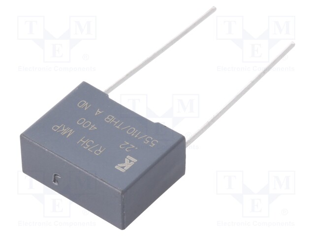 DC Film Capacitor, 0.22 µF, 400 V, Metallized PP, ± 5%, R75H Series, Radial Box