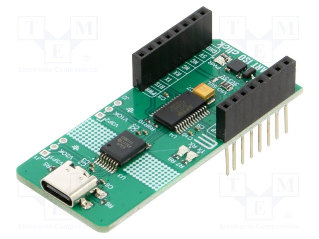 Click board; interface; UART,USB; ISOUSB111; prototype board