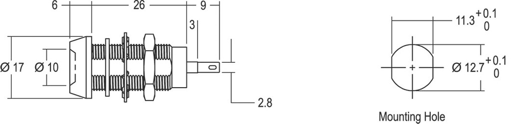 Indicator: LED; flat; 12VDC; Cutout: Ø12.7mm; IP67; ØLED: 10mm