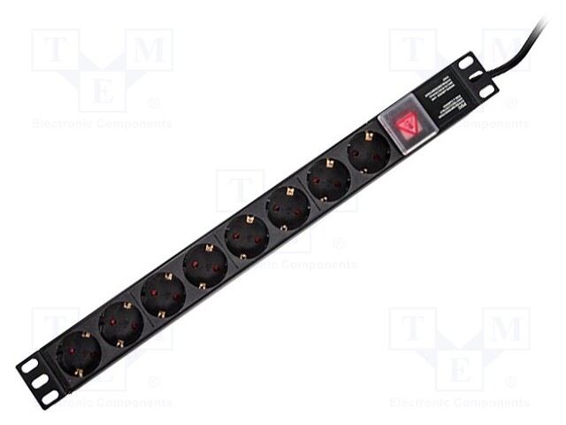 Plug socket strip: protective; Sockets: 8; 230VAC; 16A; 2m; IP20