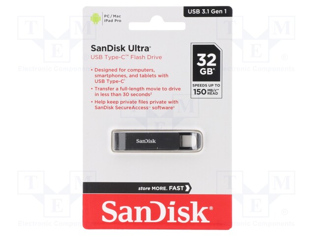 Pendrive; USB 3.1; 32GB; 150MB/s; USB C; ULTRA USB