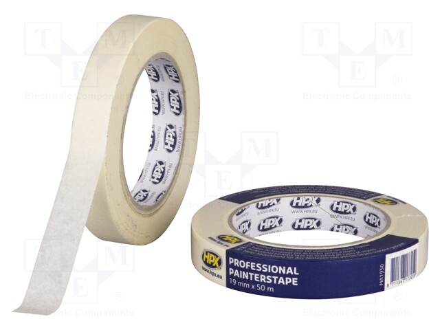 Tape: masking; W: 19mm; L: 50m; Thk: 0.13mm; cream; 35N/cm; max.60°C