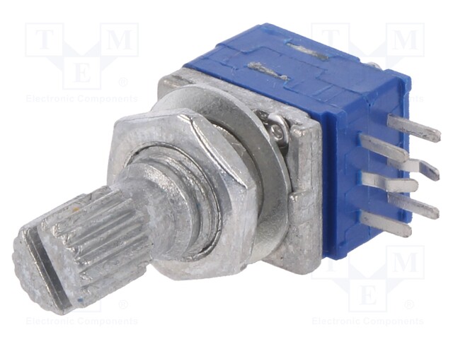 Potentiometer: shaft; 25mW; 1kΩ; ±10%; 300°; for PCB; logarithmic