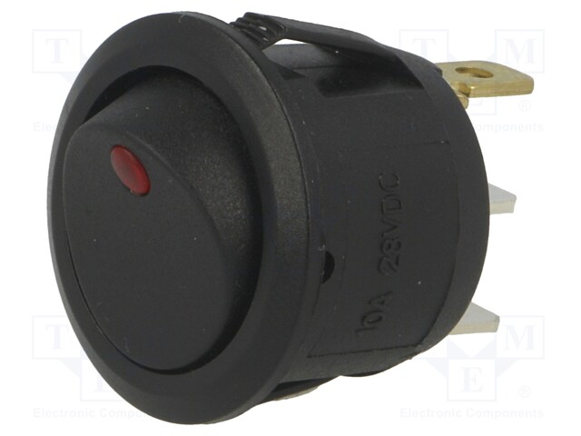 ROCKER; SPST; Pos: 2; OFF-ON; 6A/250VAC; black; LED 24VDC