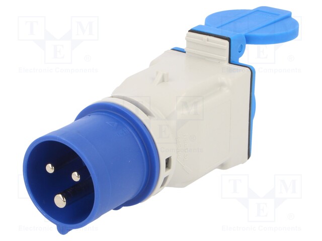 Connector: AC supply; adapter; male/female; 16A; 230VAC; Danish