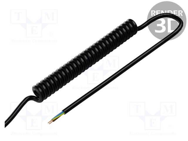 Wire: coiled; 3G0,75mm2; unshielded; PUR; black; 300V,500V; 0.1m