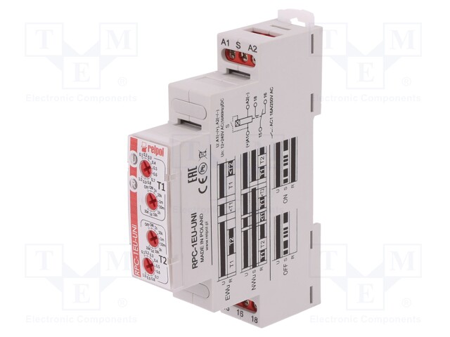 Timer; 1s÷10days; SPDT; 24VDC/16A,250VAC/16A; 12÷240VAC; DIN; IP20