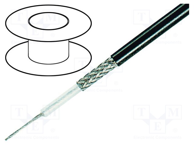 Wire: coaxial; RG58CU; 1x50Ω; stranded; OFC; PVC; black; 100m