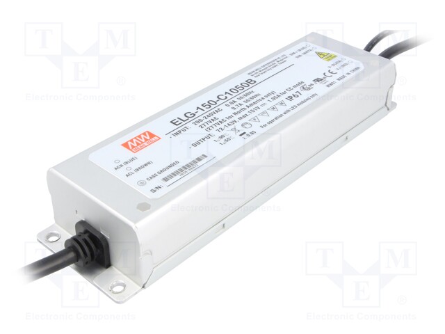 Power supply: switched-mode; LED; 150.15W; 72÷143VDC; 1050mA; IP67