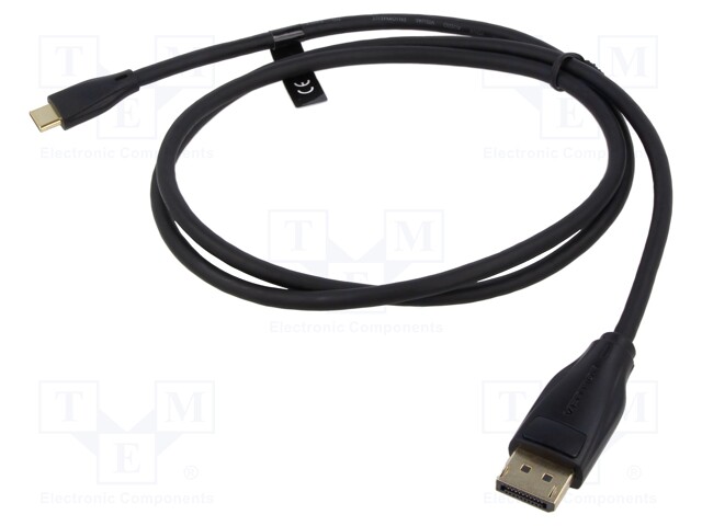 Adapter; DisplayPort plug,USB C plug; gold-plated; 1m; black; PVC