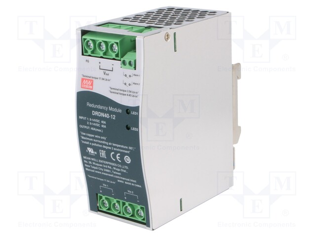 Module: redundancy; 12VDC; 40A; 9÷14VDC; Mounting: DIN; -40÷80°C