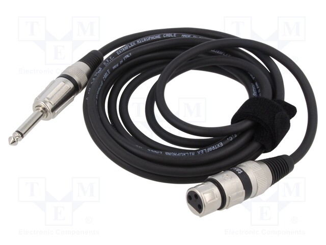 Cable; Jack 6,3mm 2pin plug,XLR female 3pin; 6m; black; 0.25mm2