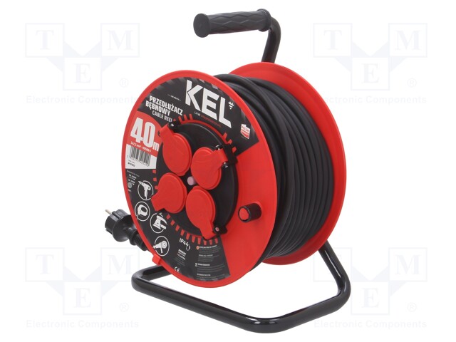 Extension lead; reel,with non-rotating sockets; Sockets: 4; 40m