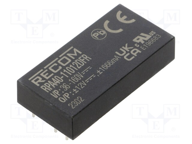 Converter: DC/DC; 40W; Uin: 36÷160V; Uout: 12VDC; Uout2: 12VDC; 2"x1"