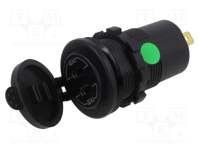 USB power supply; USB C socket x2; Sup.volt: 12÷24VDC; black