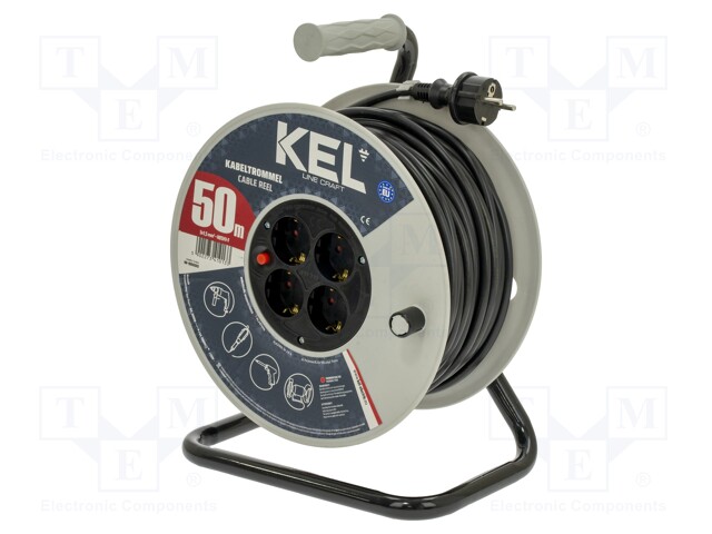 Extension lead; reel; Sockets: 4; PVC; black; 3x1,5mm2; 50m; 16A
