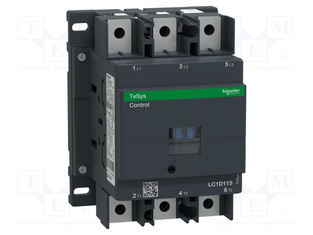 Relay Contactor, TeSys D Series, 3PST-NO, 3P, 115 A at 440 VAC, 65 kW at 1 kV