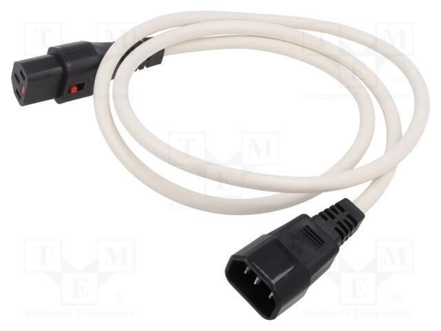 Cable; IEC C13 female,IEC C14 male; PVC; 1m; white; 10A; 250V