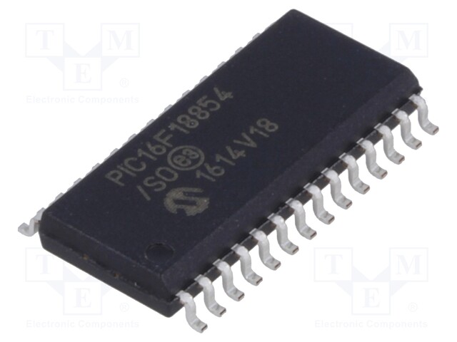 PIC microcontroller; Memory: 7kB; SRAM: 512B; EEPROM: 256B; SMD