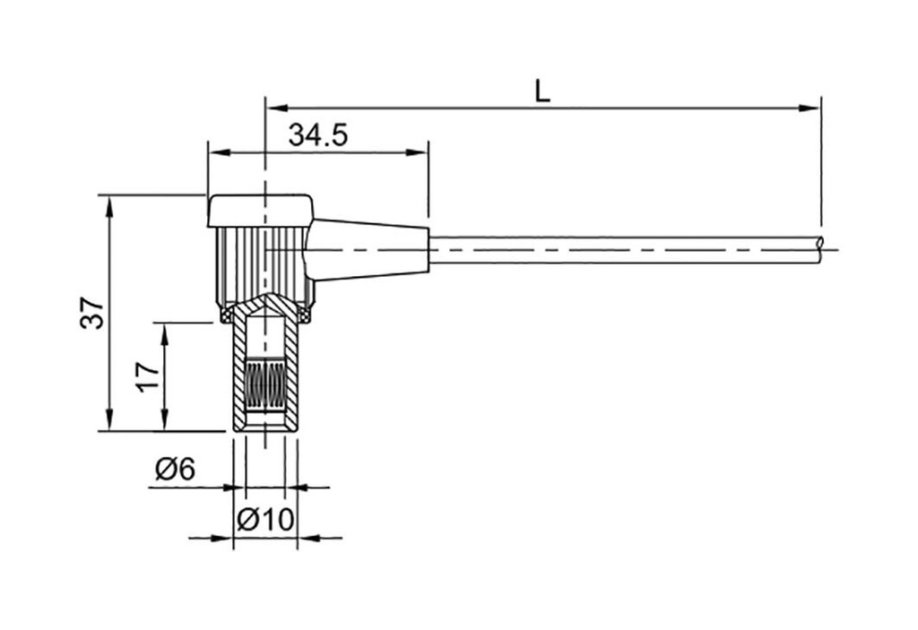Connection cable; socket angled 6mm; non-insulated; Len: 4m