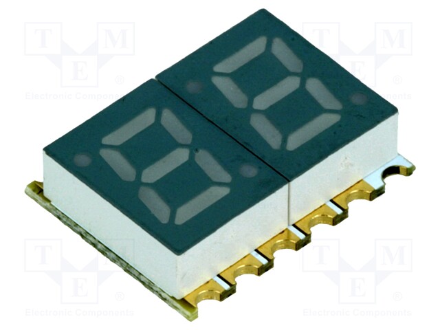 Display: LED; 7-segment; 7mm; 0.28"; No.char: 2; green; 5÷15mcd; SMD