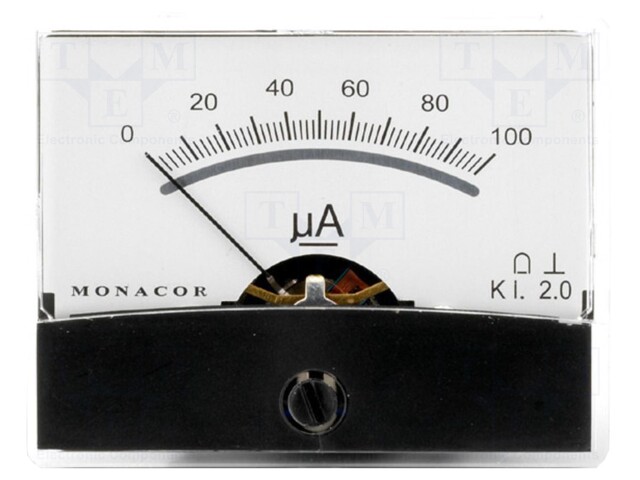 Ammeter; analogue; on panel; I DC: 0÷100uA; Class: 2; Ø37.5mm