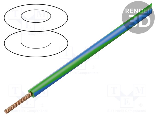Wire; LgY; stranded; Cu; 1.5mm2; green-blue; PVC; 300/500V; 100m