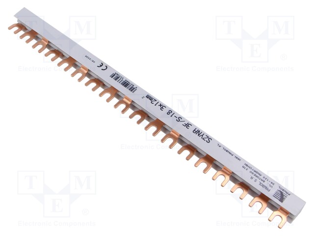 Busbar; 12mm2; Poles: 3; Urated: 400V; 80A; fork; Pitch: 17.8mm; PVC