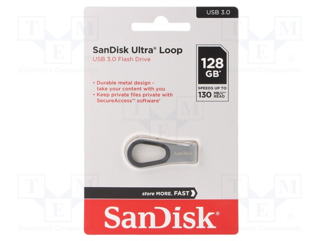 Pendrive; USB 3.0; 128GB; 130MB/s; USB A; ULTRA LOOP