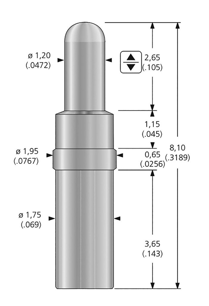 Test needle; Operational spring compression: 1.7mm; 5A; Ø: 1.2mm