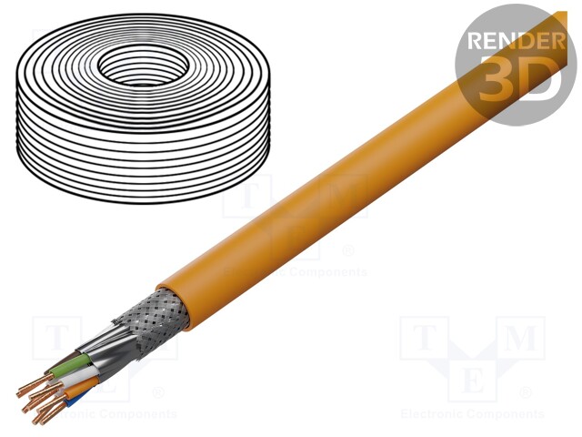 Wire; S/FTP; 7; solid; 4x2x23AWG; LSZH; orange; 50m; Øcable: 7.2mm