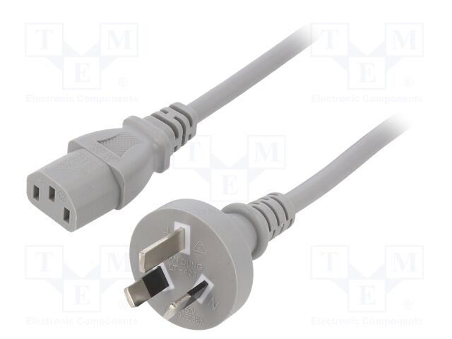 Cable; AS/NZS 3112 (I) plug,IEC C13 female; PVC; 3m; grey; 3x1mm2