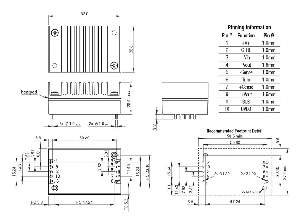 Converter: DC/DC; 60W; Uin: 14÷160V; Uout: 24VDC; Iout: 2.5A; OUT: 1