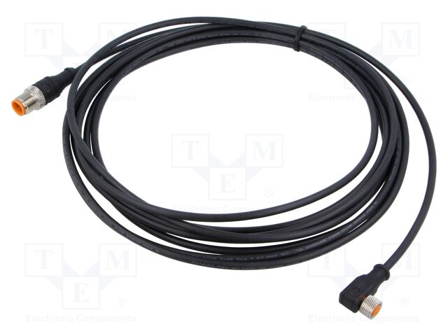 Connection lead; M12,M8; PIN: 3; 5m; plug; 4A; LED; -25÷80°C; IP67