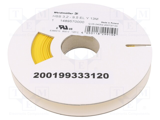Heat shrink sleeve; polyolefine; yellow; Temp: -55÷135°C; L: 13m