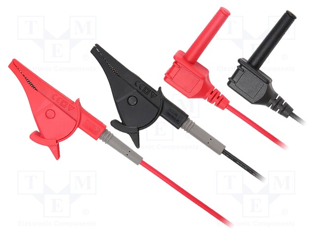 Test leads; angular banana plug 4mm,aligator clip; black,red