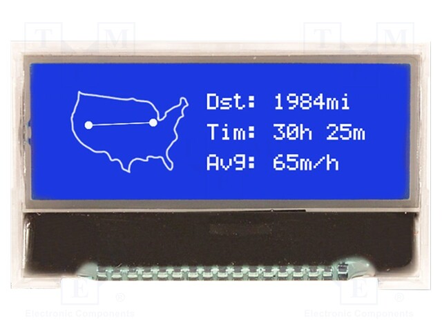 Display: LCD; graphical; 128x32; STN Negative; blue; 41.4x24.3x4mm