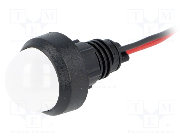 Indicator: LED; prominent; 220VDC; Cutout: Ø13mm; IP40; 300mm leads