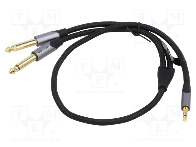 Cable; Jack 3,5mm 4pin plug,Jack 6,3mm plug x2; 0.5m; black